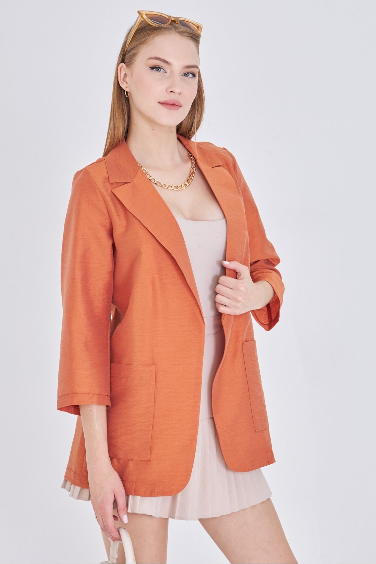 Kadın Turuncu Cepli Oversize Ceket ARM-25Y001064