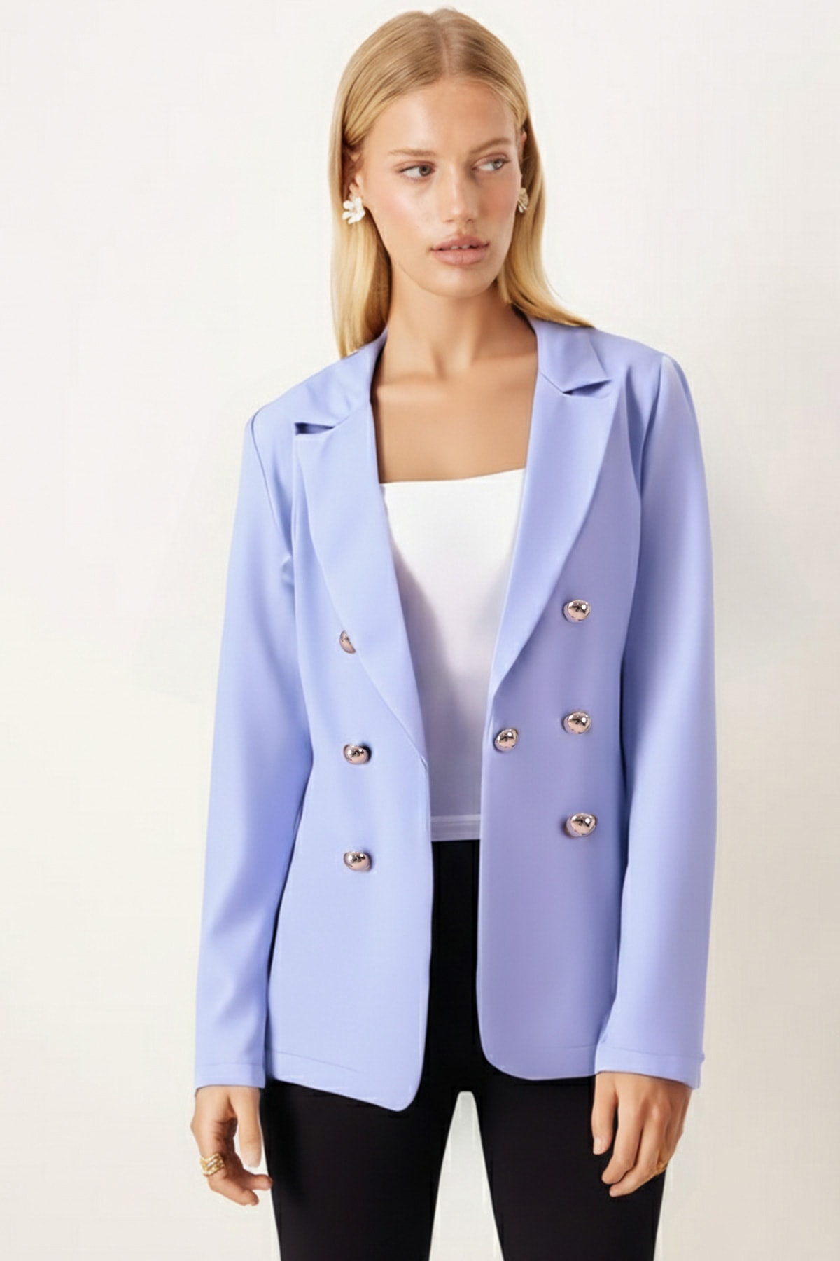 Kadın Buzmavi Düğmeli Ceket ARM-20K001151