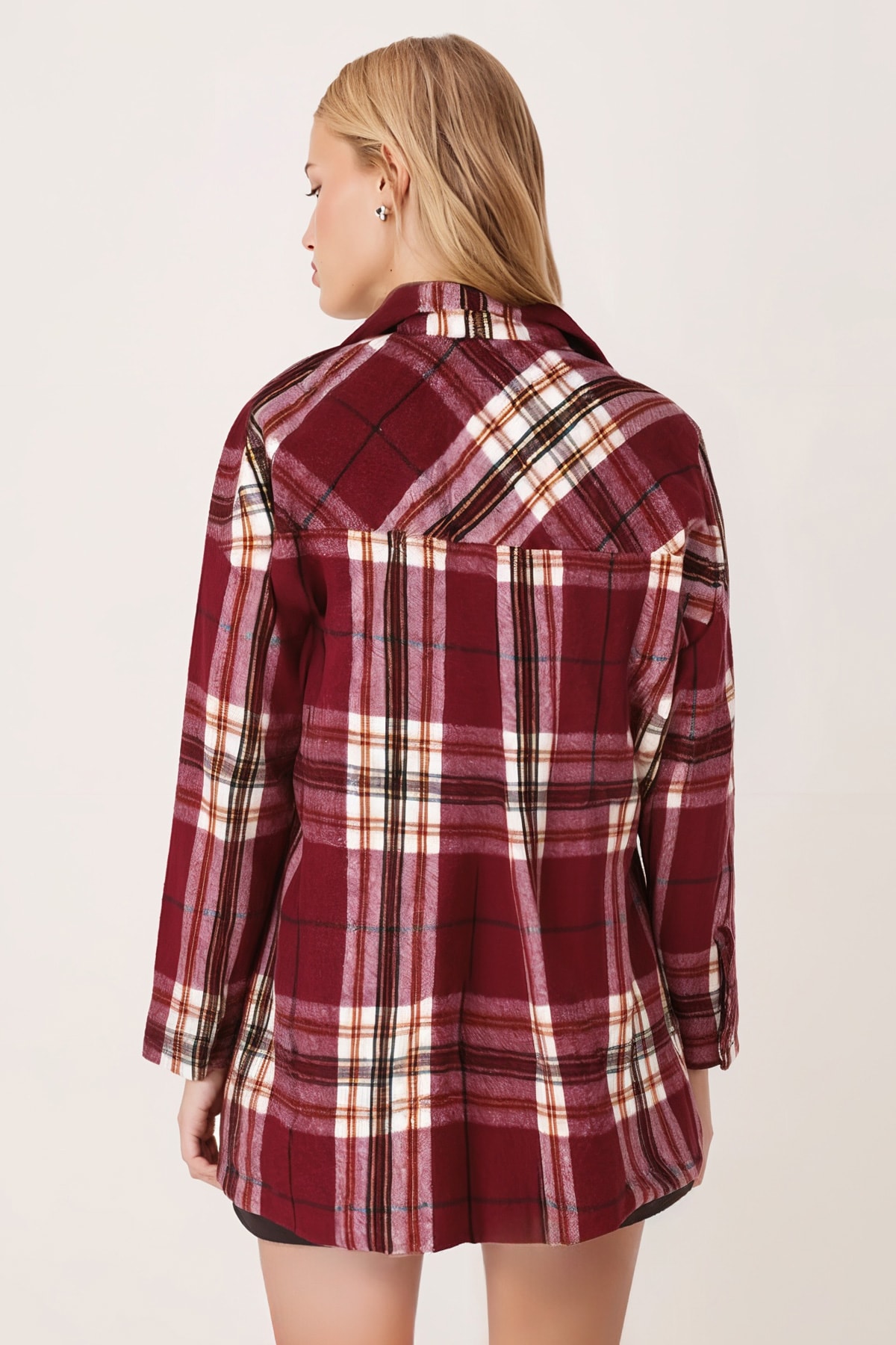 Kadın Koyu Bordo Erkek Yaka Yanları Yırtmaçlı Oversize Ceket ARM-26K001009