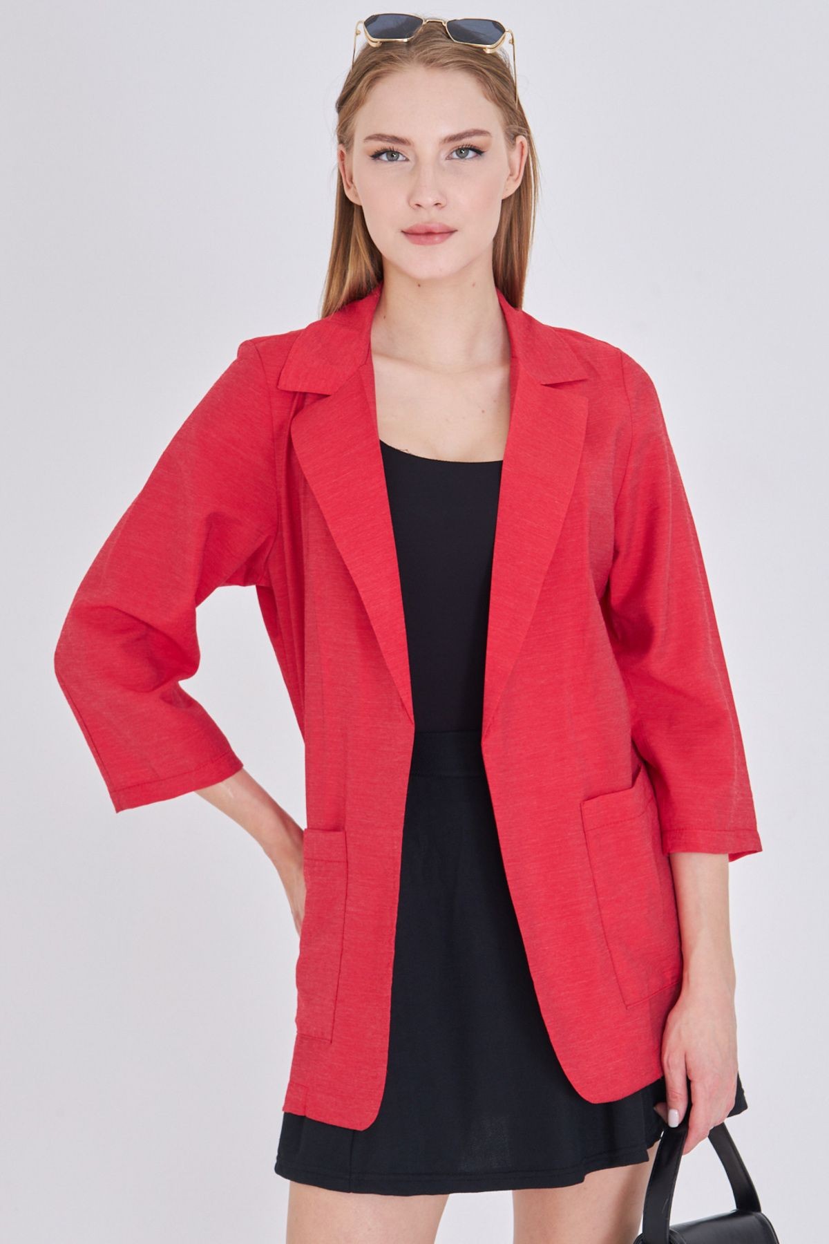 Kadın Kırmızı Cepli Oversize Ceket ARM-25Y001064