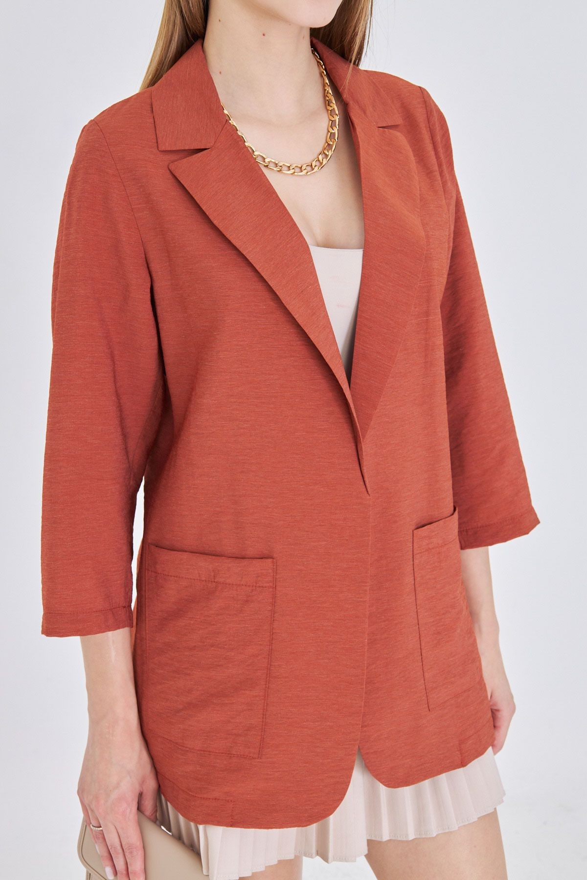 Kadın Kiremit Cepli Oversize Ceket ARM-25Y001064