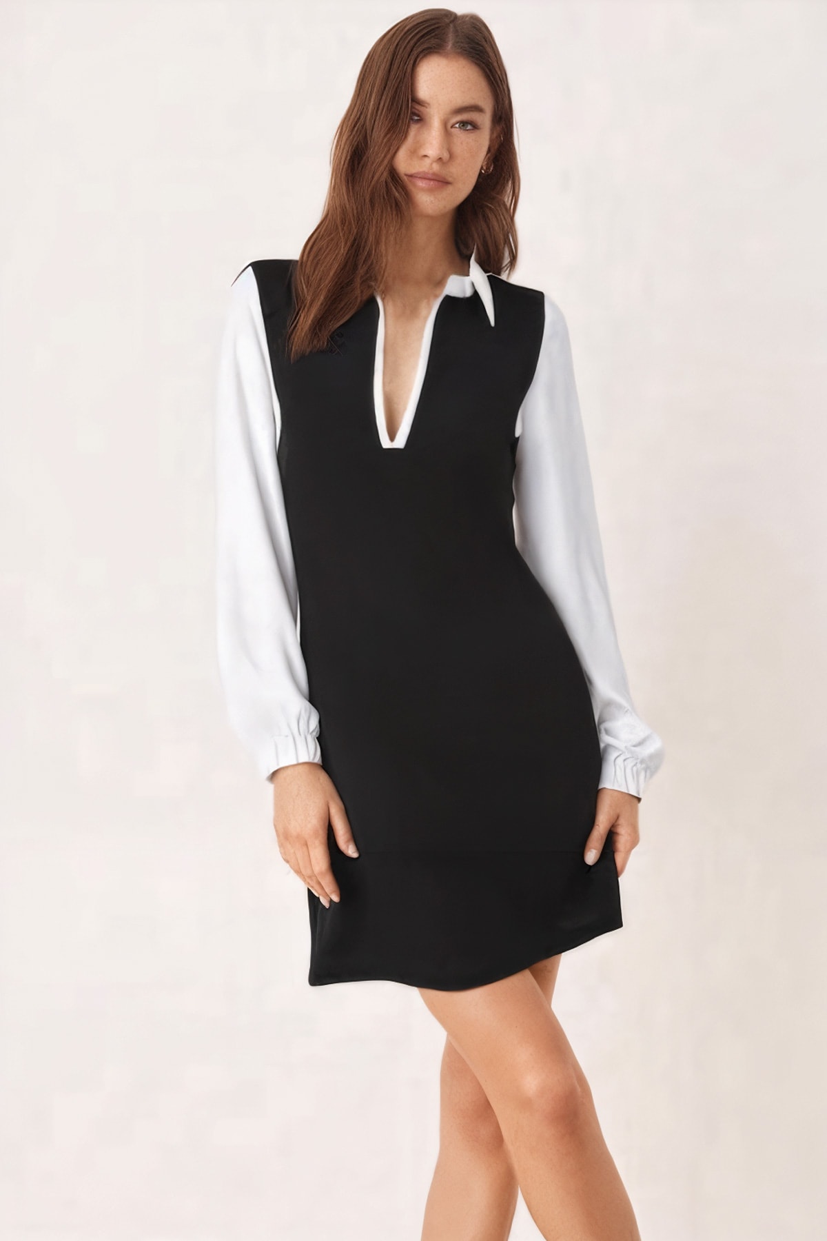 Kadın Siyah-Kareli Gömlek Yaka Uzun Kollu Mini Elbise ARM-25K001050