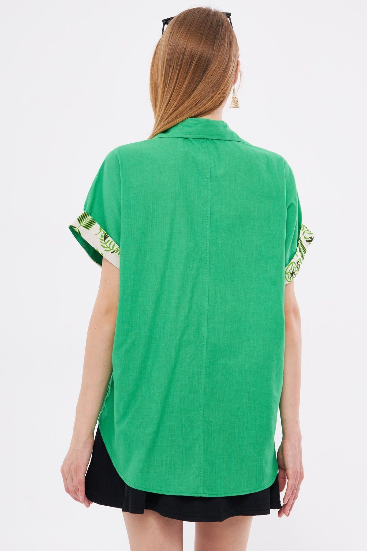 Kadın Yeşil Oversize Duble Kol Detaylı Gömlek ARM-24Y001075