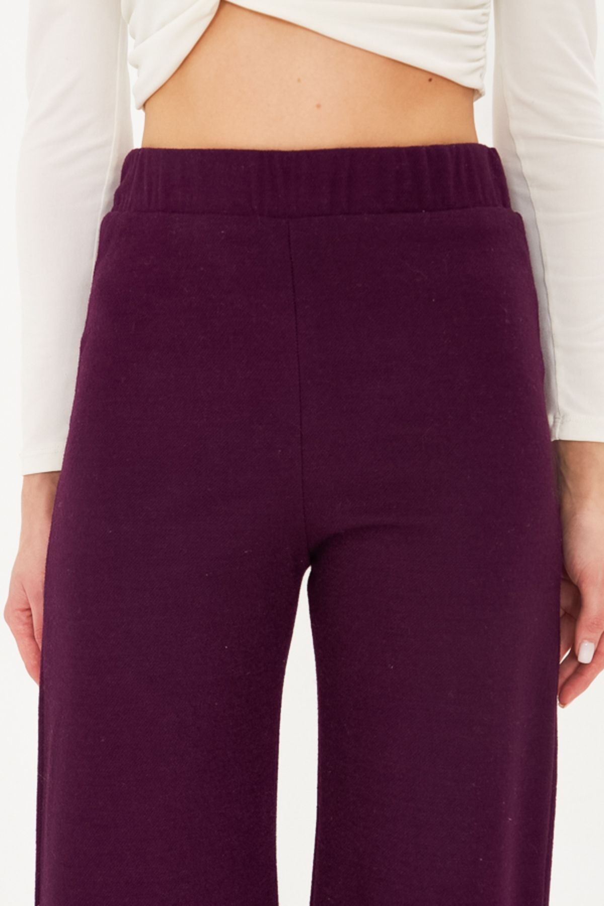 Kadın Mor Beli Lastikli Astarlı Kaşe Pantolon ARM-25K001092