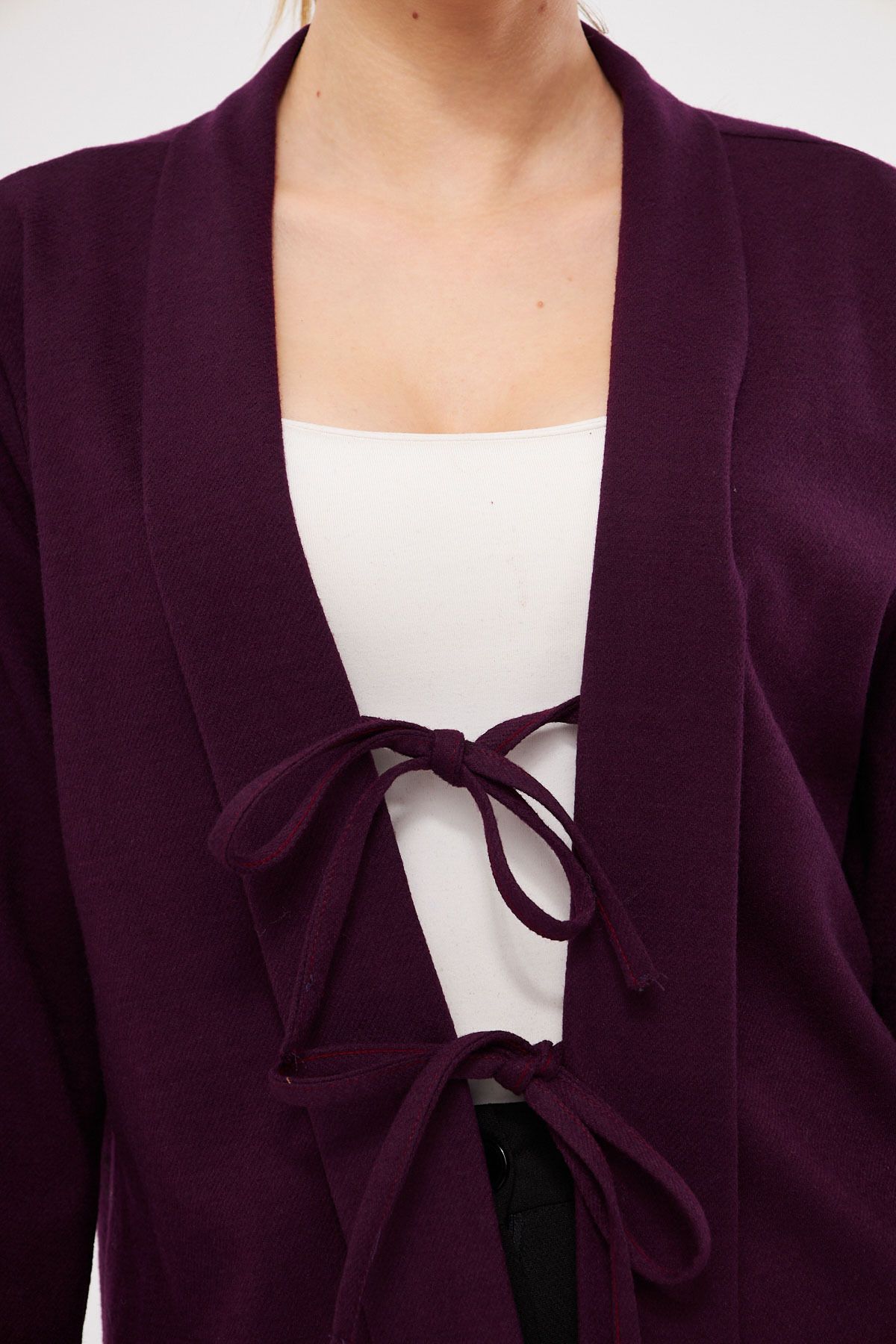 Kadın Mor Şal Yaka Önden Bağcık Detaylı Ceket ARM-25K001012