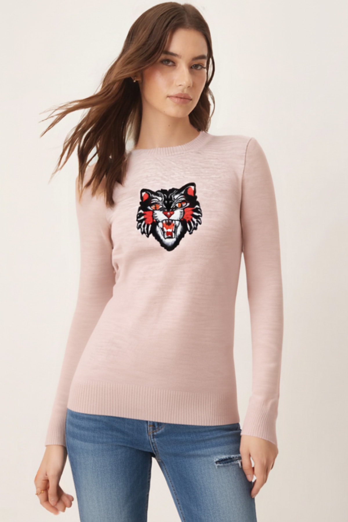 Kadın Taş Bisiklet Yaka Aplikeli Kazak ARM-26K136002