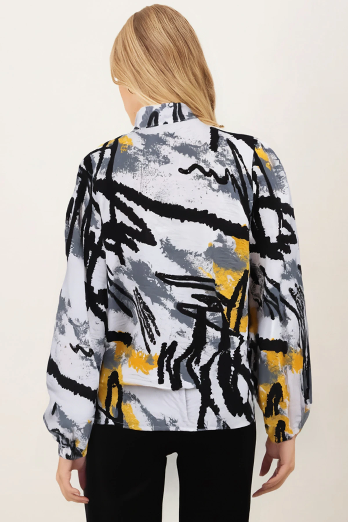 Kadın Sarı Yakası Bağlamalı Kolu Lastikli Bluz ARM-25K001096