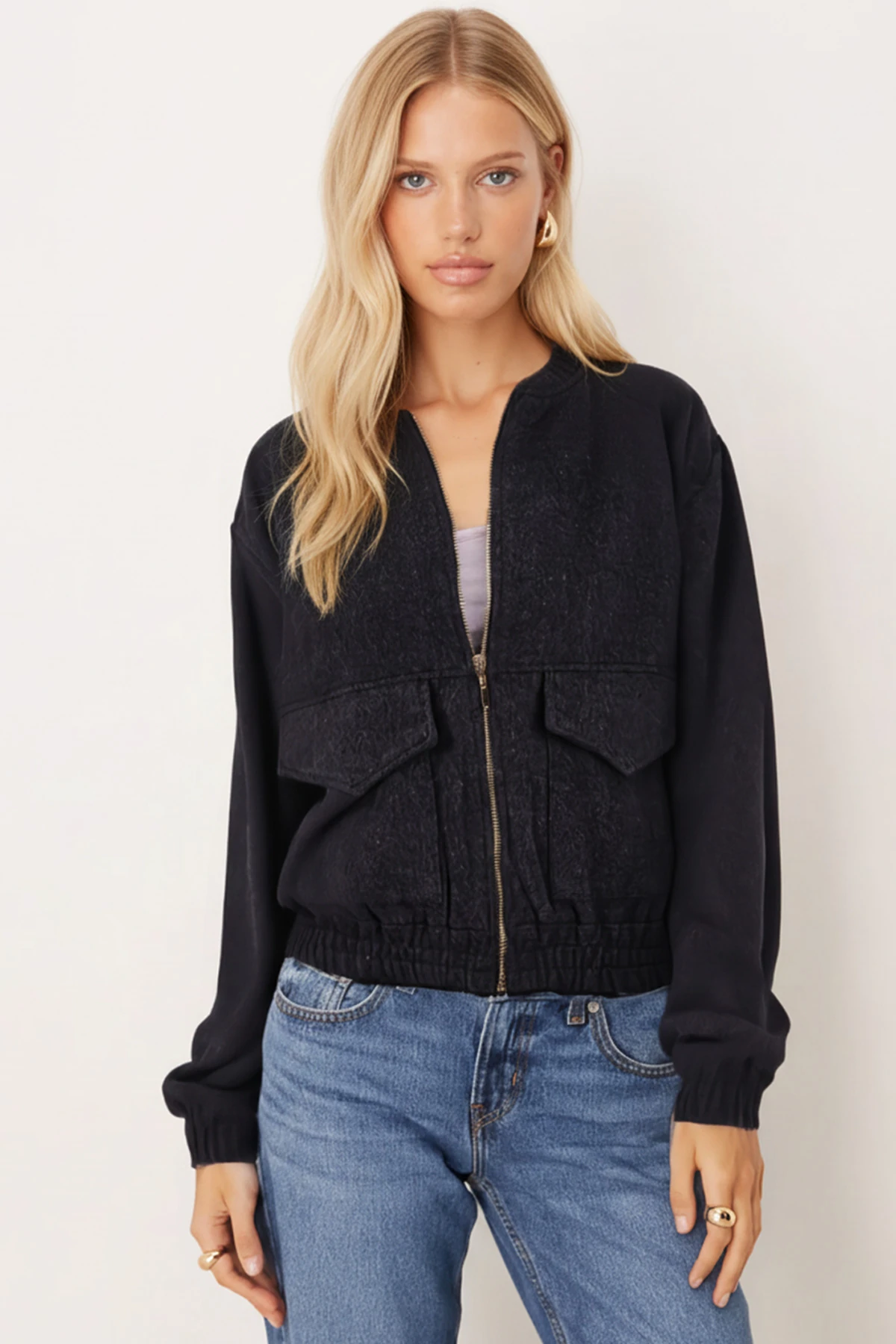 Kadın Antrasit Cepli Kolları Ve Beli Lastikli Bomber Kaşe Mont ARM-26K001027