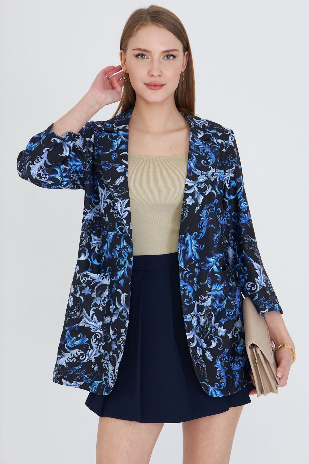 Kadın Saks Cepli Oversize Ceket ARM-25Y001057