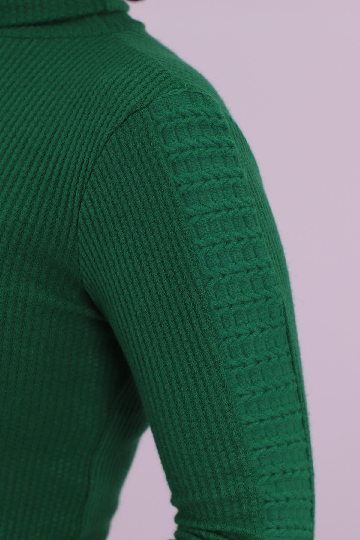 Kadın Yeşil Balıkçı Yaka Kolu Şeritli Yumuşak Dokulu Bluz ARM-26K001043