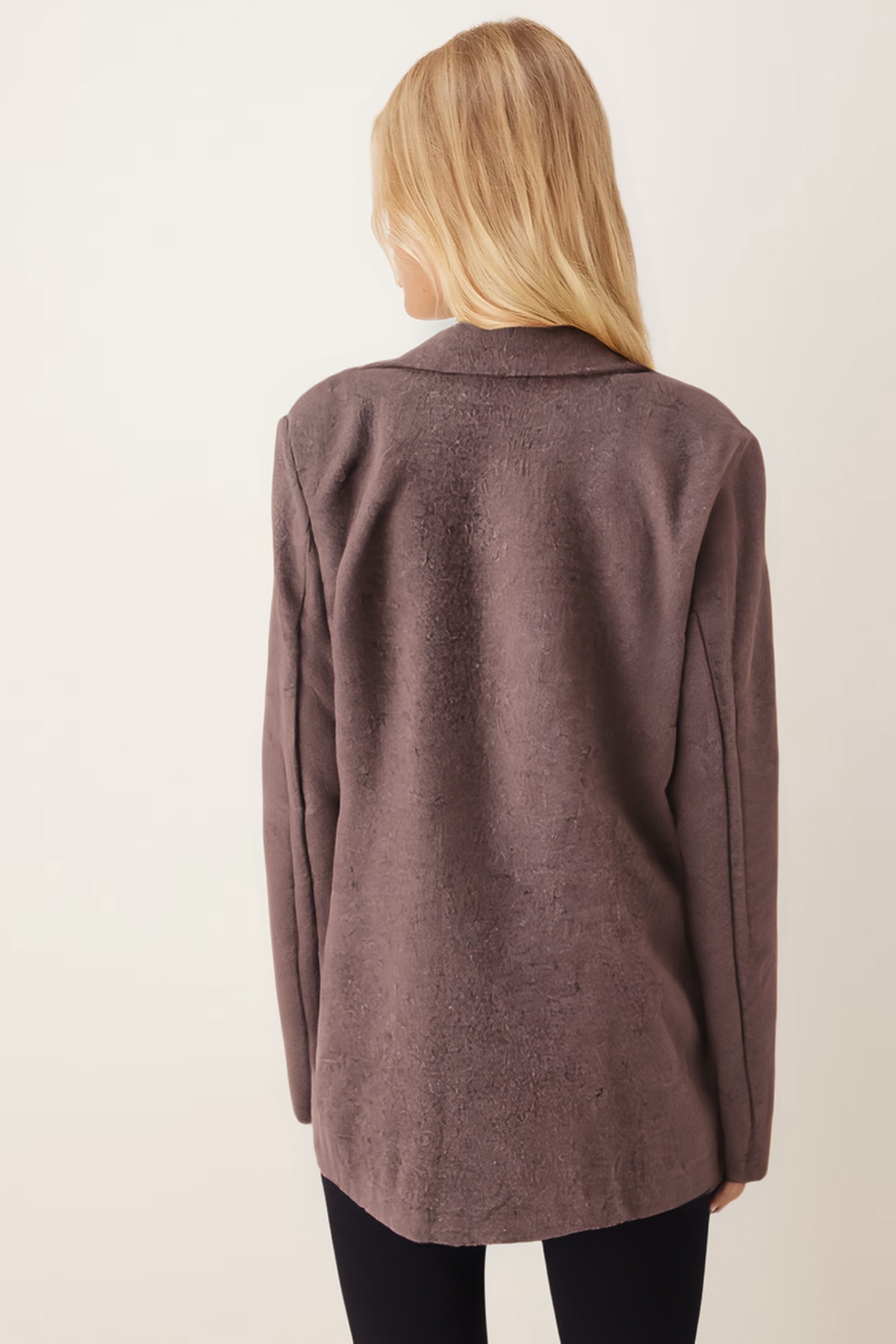 Kadın Vizon Erkek Yaka Cep Kapaklı Vatkalı Oversize Kaşe Ceket ARM-26K001044