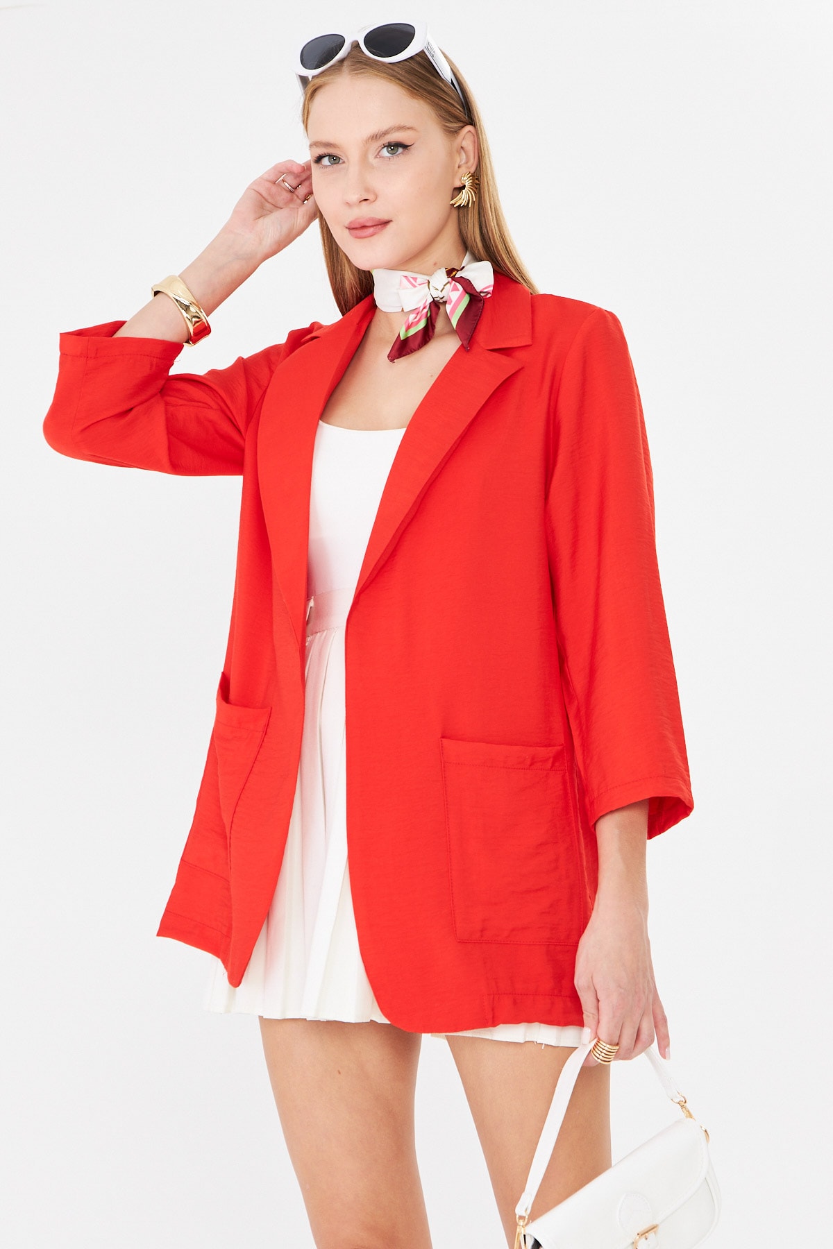 Kadın Kırmızı Cepli Oversize Ceket ARM-26K001005