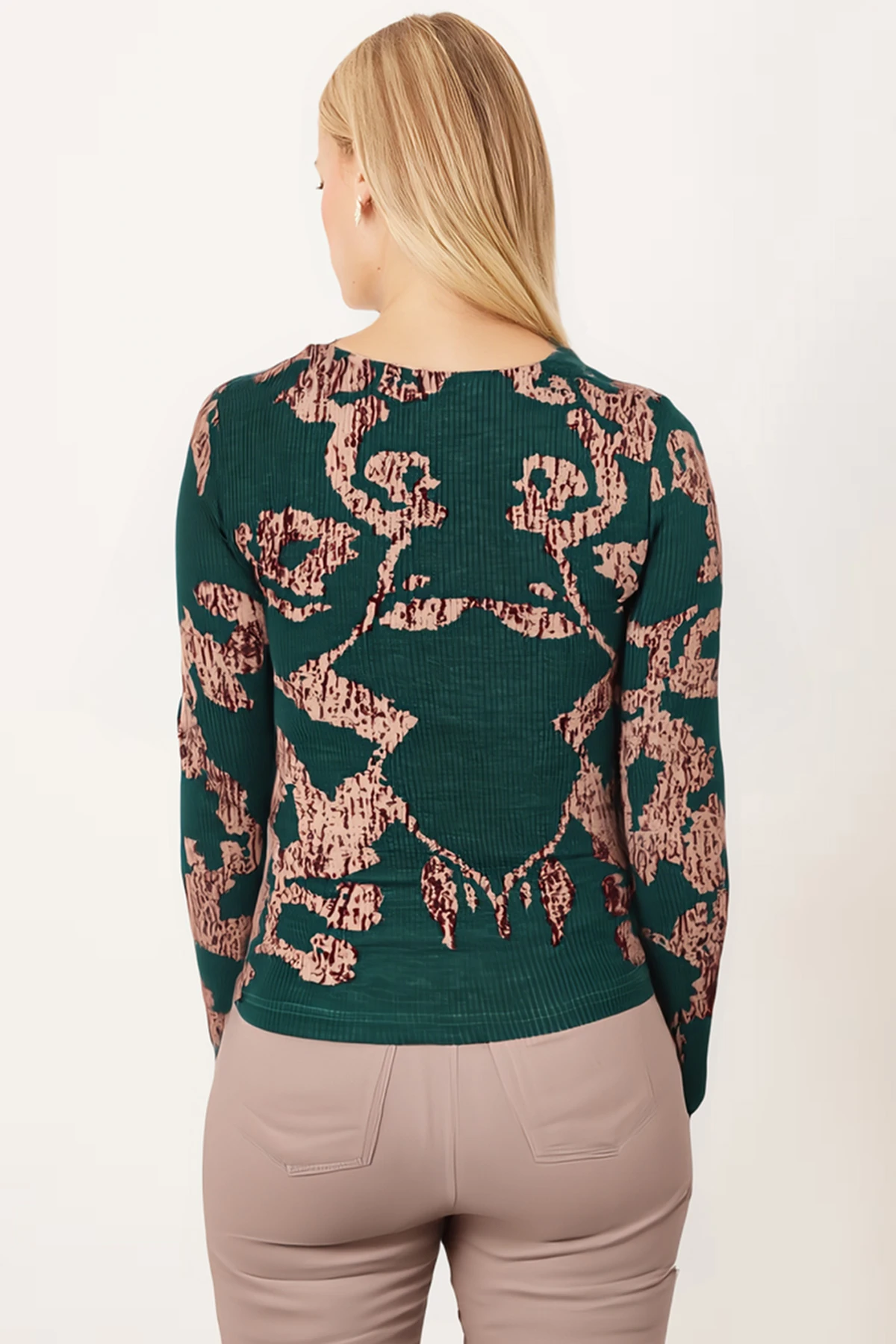 Kadın Yeşil-Bej Asimetrik Yaka Detaylı Bluz ARM-26K001046