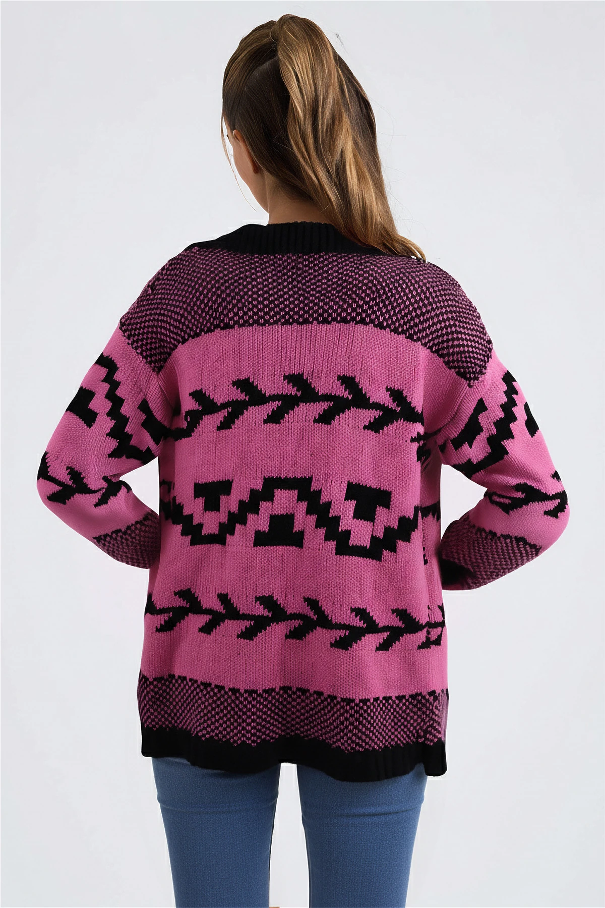 Kadın Lila Desenli Triko Hırka ARM-26K136076