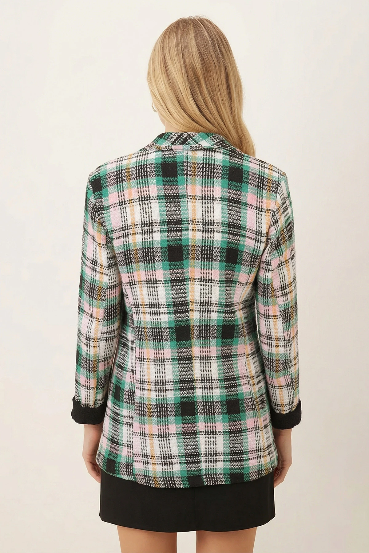 Kadın Pudra Şal Yaka Kolları Garnili Tek Düğme Ceket ARM-26K001087