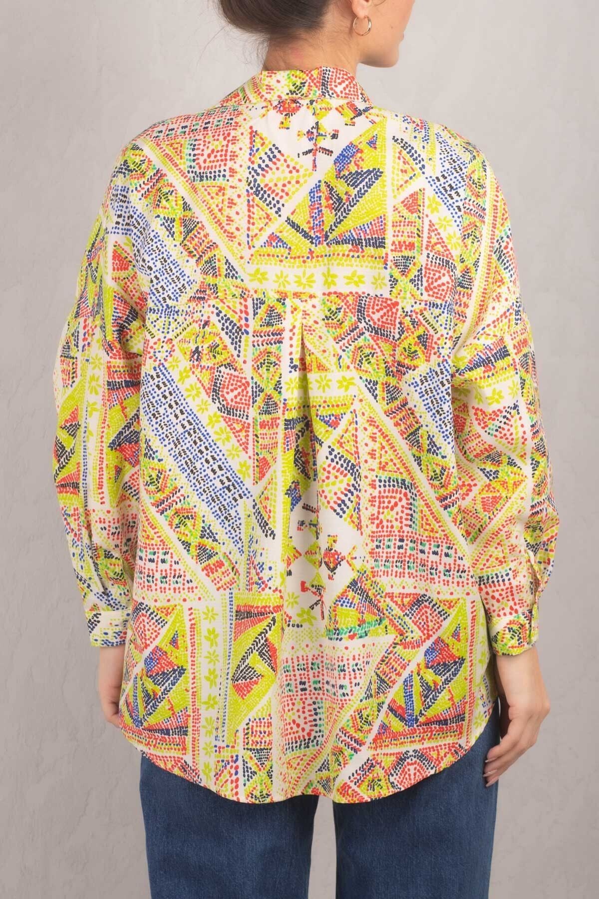 Kadın Fıstık Yeşili Desenli Oversize Uzun Basic Gömlek ARM-22Y001148