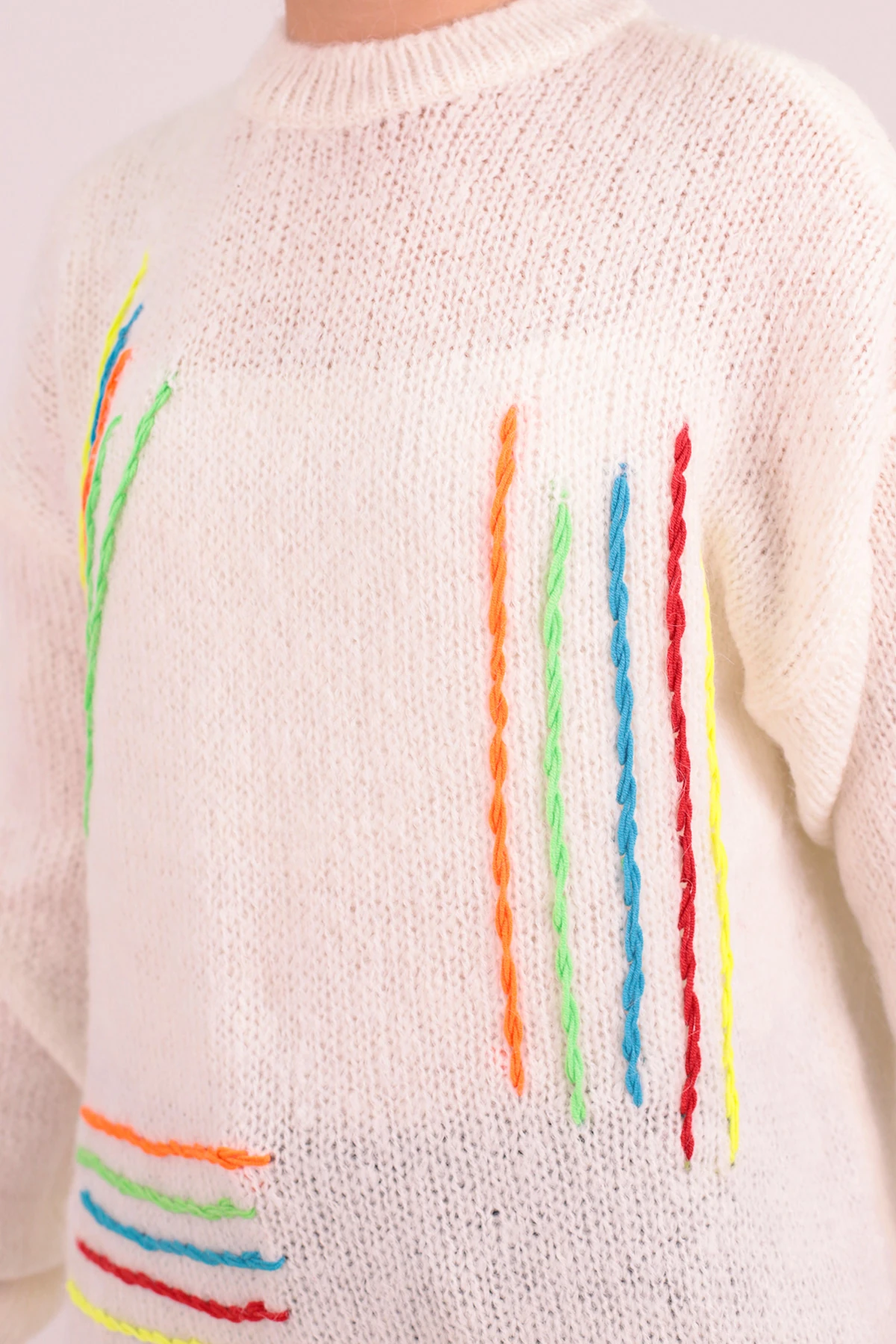 Kadın Ekru Renkli İp Detaylı Triko Kazak ARM-26K136073