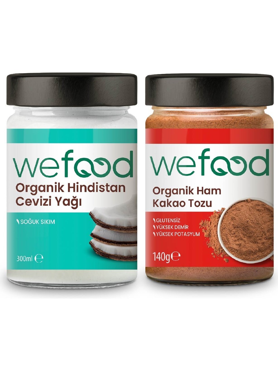 Wefood Organik Hindistan Cevizi Yağı 300 ml + Organik Ham Kakao Tozu 140 gr 8681749102053