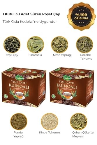 Mindivan Yeşil Çaylı Kinoa Karışık Bitki Çayı 30 Süzen Poşet - 2 Kutu