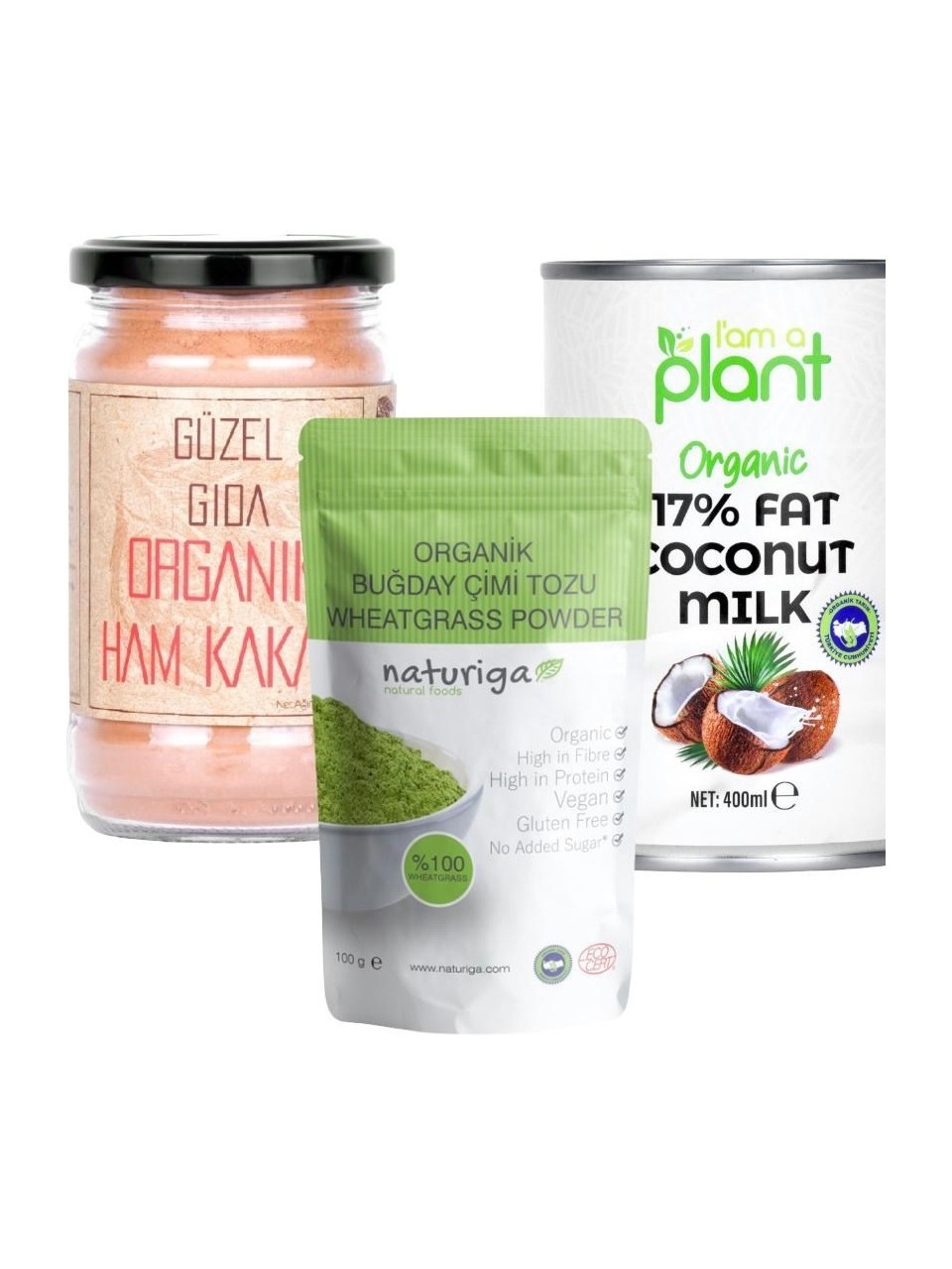 Güzel Ada Gıda Ham Kakao + Hindistan Cevizi Sütü + Naturiga Buğday Çimi Tozu