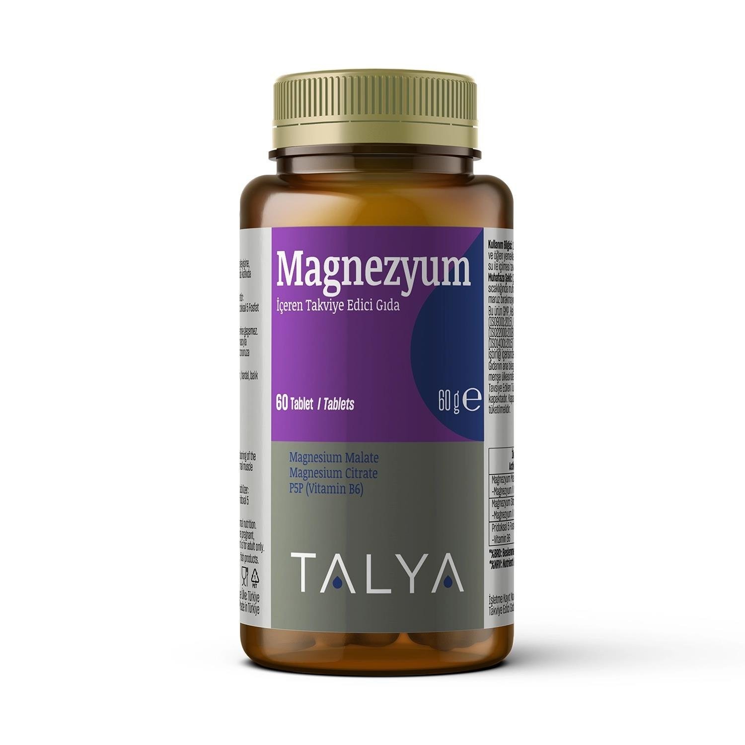 Talya Magnezyum Malat + Magnezyum Sitrat + Vitamin B6 İçeren Takviye Edici Gıda, 60 Tablet