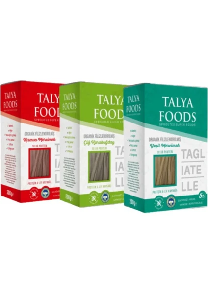 Talya Foods Organik Filizlendirilmiş Tagliatelle 3'lü Süper Avantaj Set 200 gr