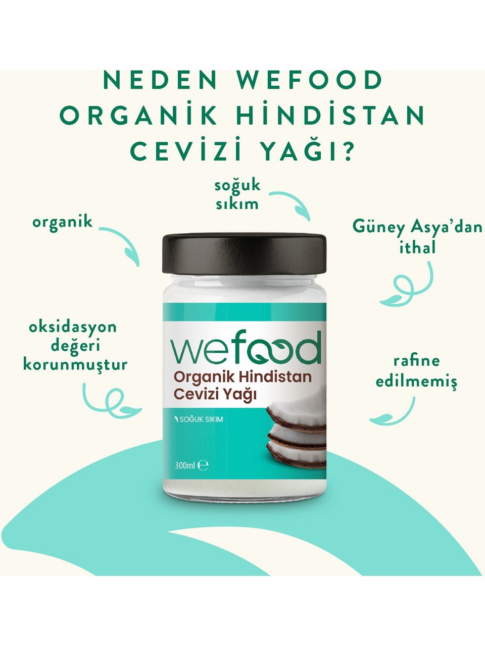 Wefod Organik Hindistan Cevizi Yağı 300 ml 2'li (Soğuk Sıkım) 8681749104055