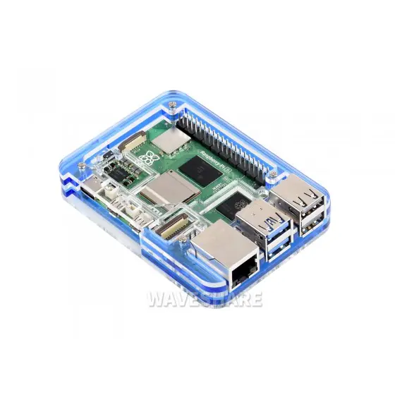 Raspberry Pi 5 için Şeffaf ve Mavi Akrilik Kutu, Resmi Aktif