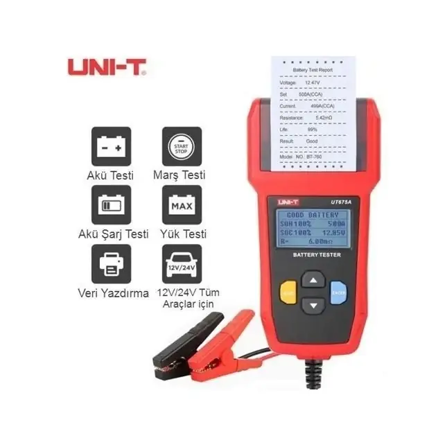 テスト ゆうちぇ様確認用 Uni-T UT 675A Araç Akü Test Cihazı | USB Veri Aktarımı ve Yazıcı