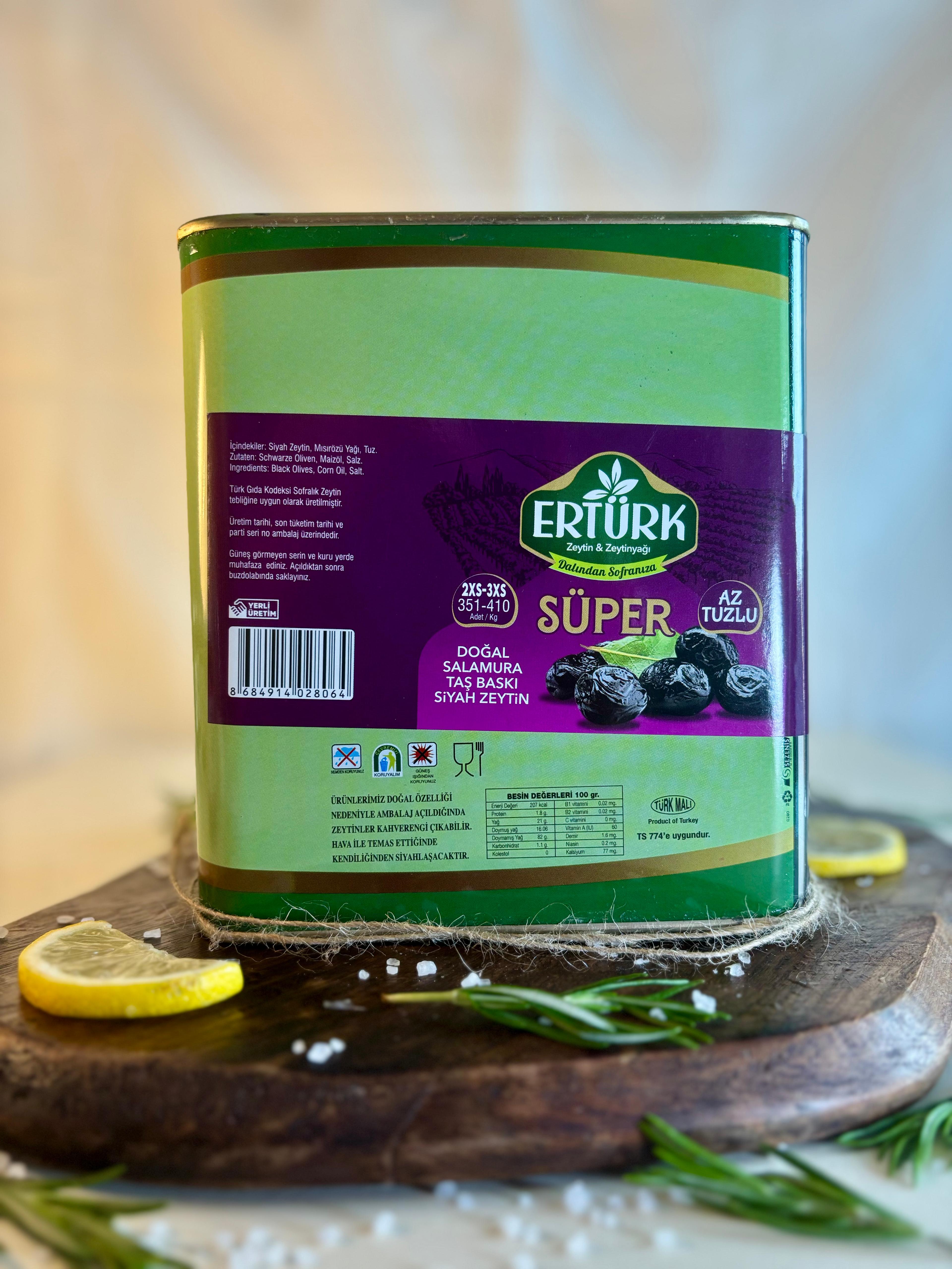 Süper (381-430) Taş Baskı Az Tuzlu Tansiyon Dostu Siyah Zeytin 3 Kg