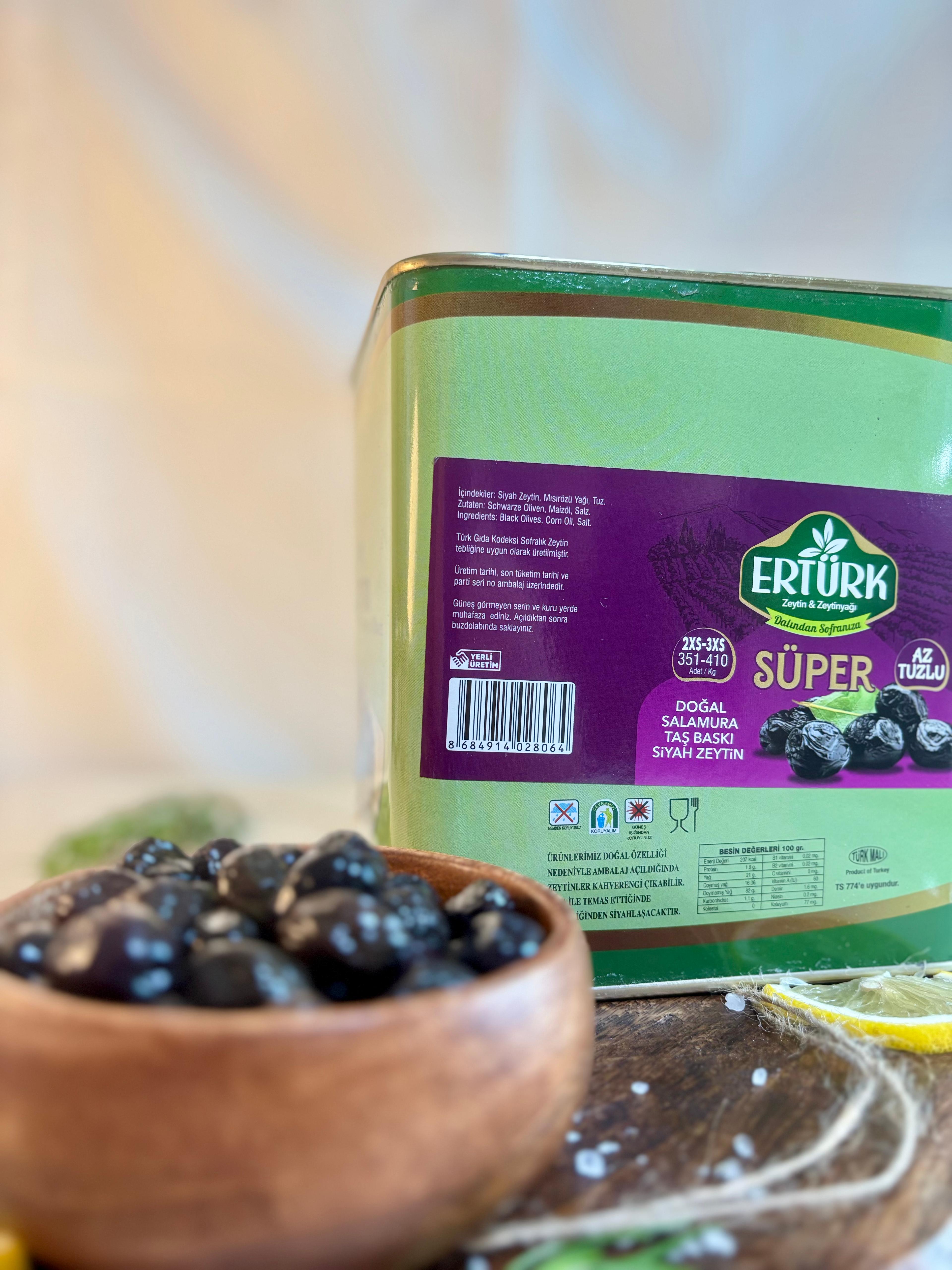Süper (381-430) Taş Baskı Az Tuzlu Tansiyon Dostu Siyah Zeytin 3 Kg