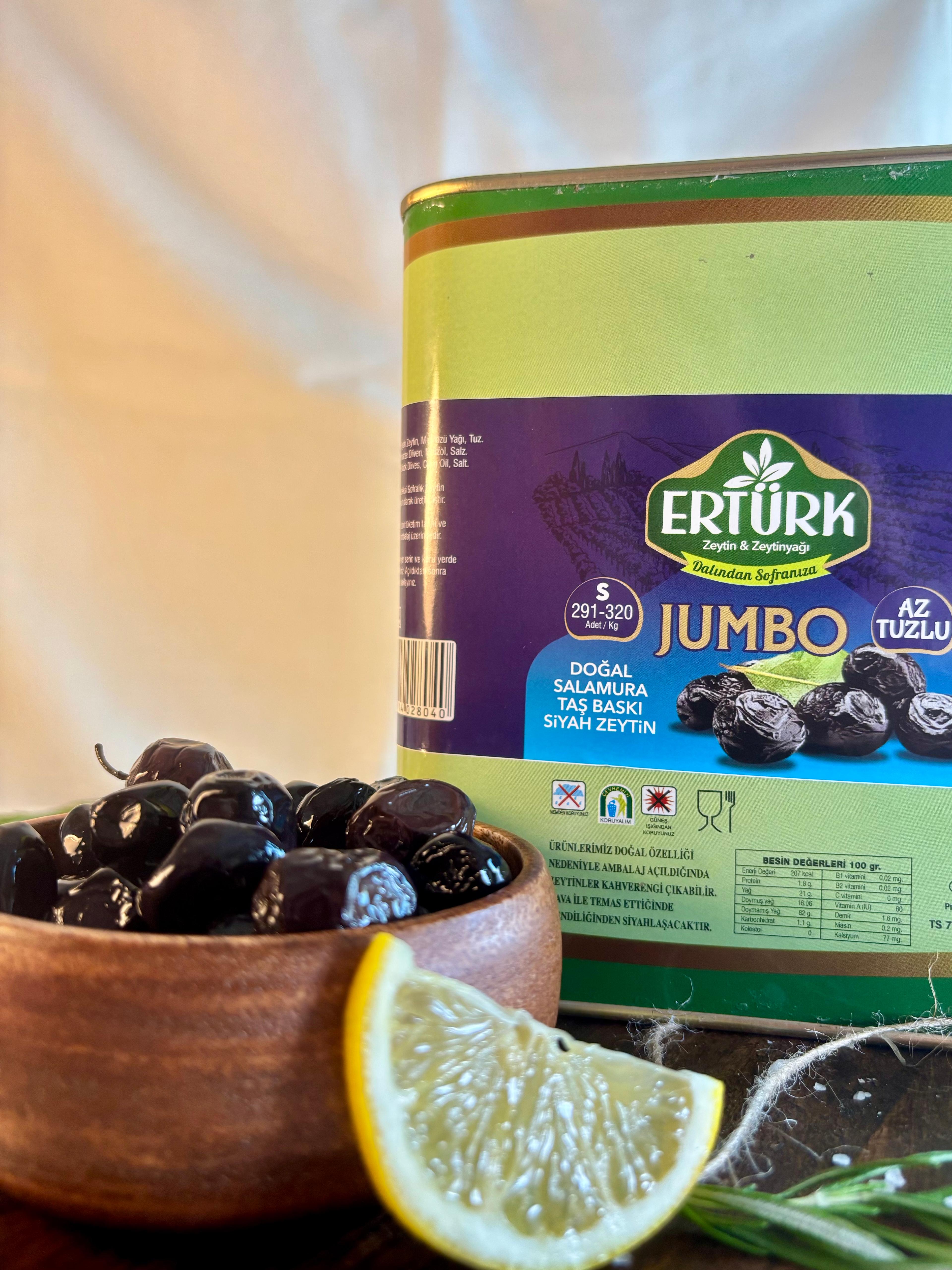 Jumbo (291-320) 2,5 Kg Teneke Ambalaj Taş Baskı Az Tuzlu Siyah Zeytin