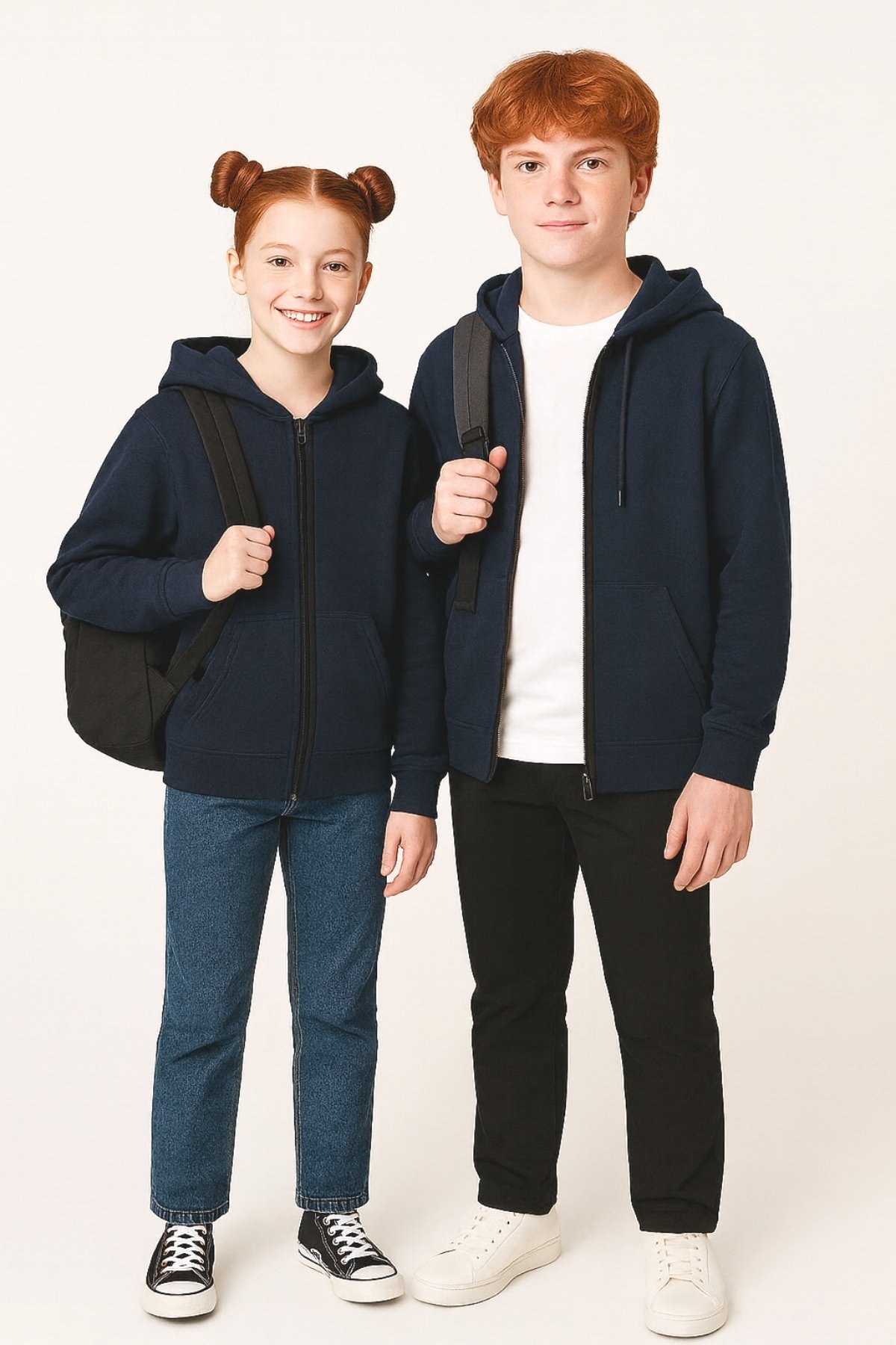 Kız - Erkek Basic Fermuarlı Kapüşonlu Okul Sweatshırt G2025-3