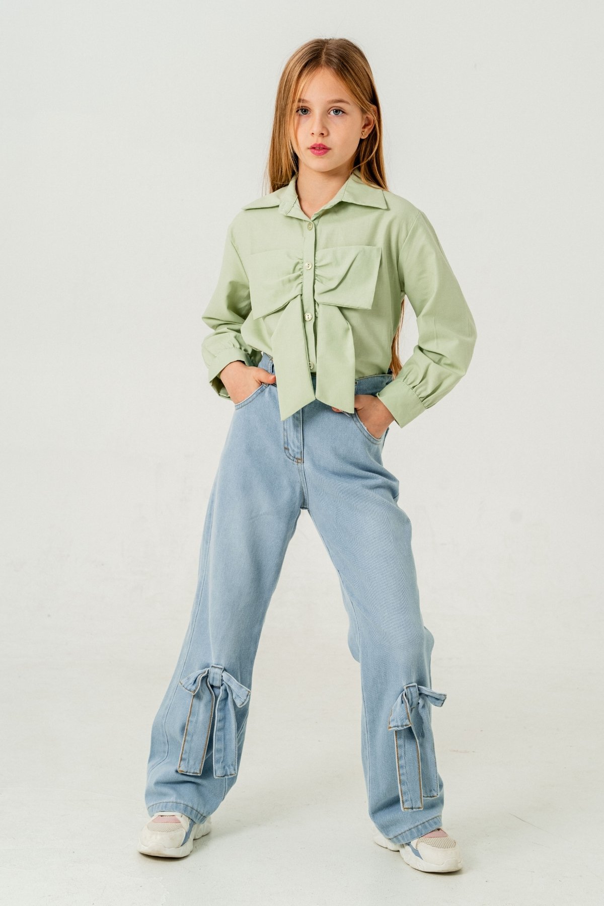 Kız Çocuk Paça Fiyonklu Kot Pantolon 2188