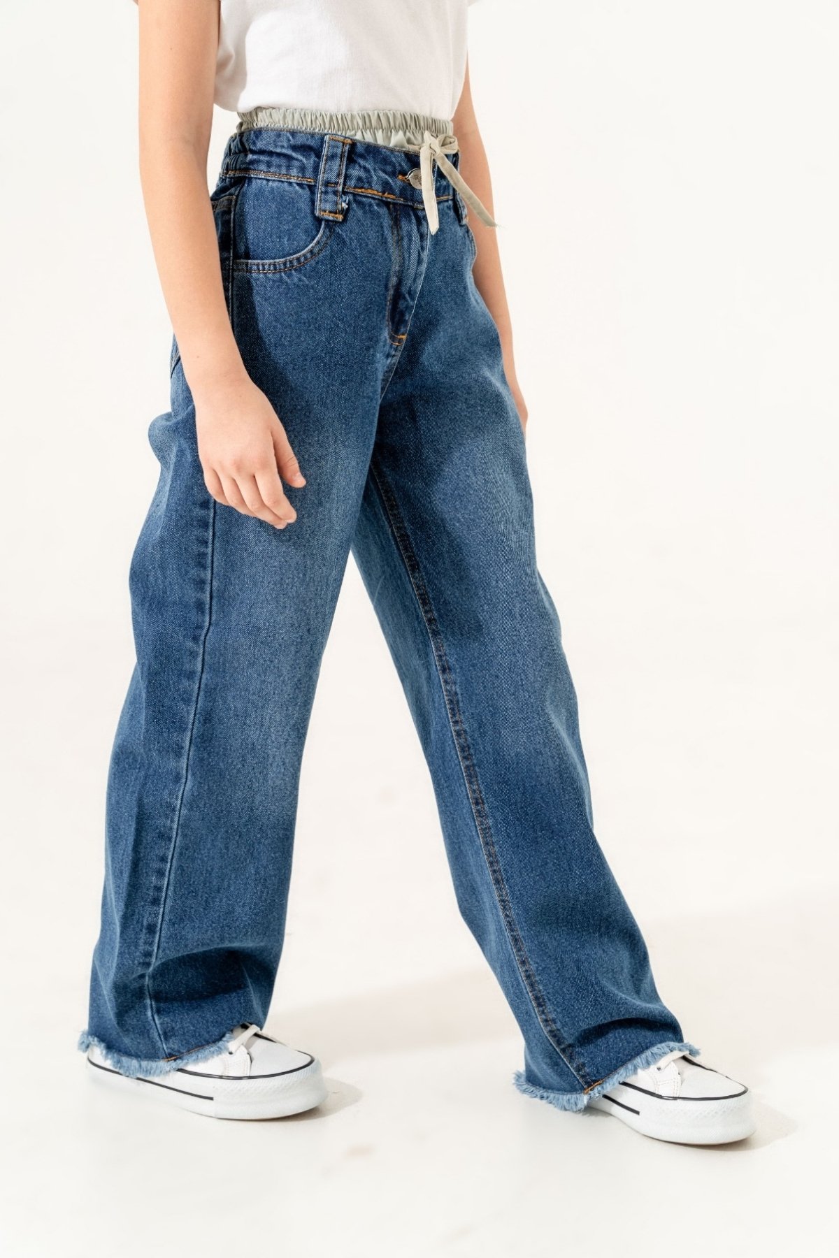 Çift Kemerli Kız Çocuk Kot Pantolon 2173