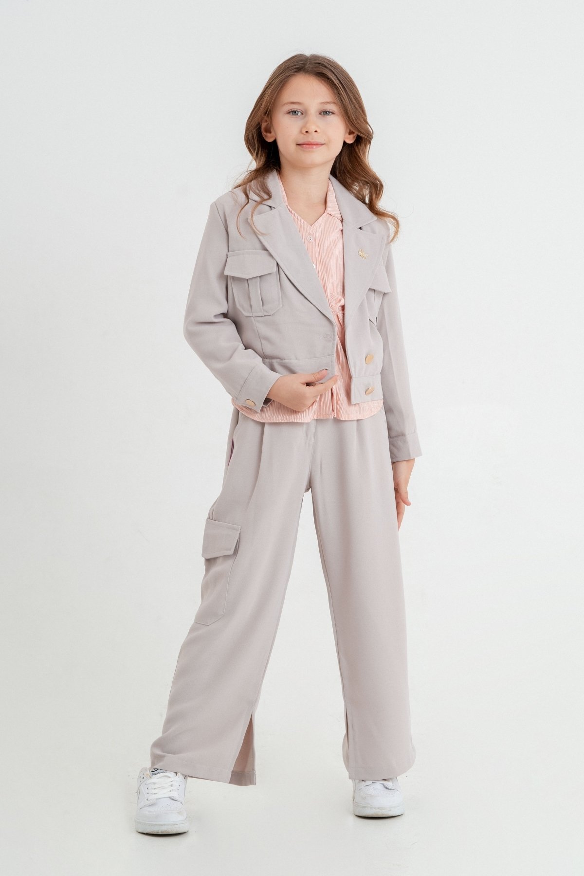 Kız Çocuk Crop Ceketli Üçlü Takım 4407