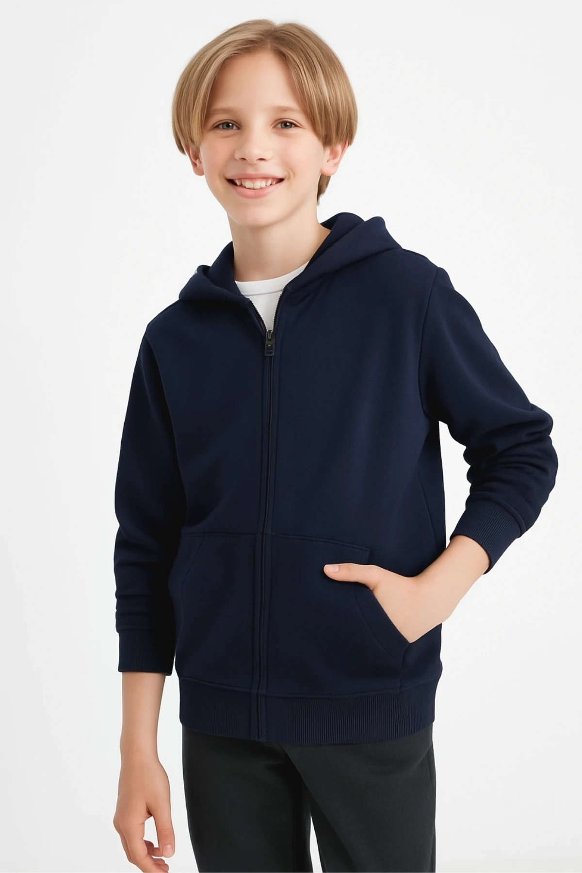 Erkek Çocuk Basic Fermuarlı Kapüşonlu Okul Sweatshırt G2025-3-1