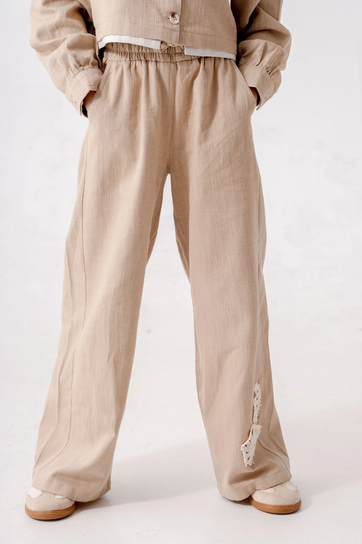 Kız Çocuk Lastikli Keten Pantolon 2571