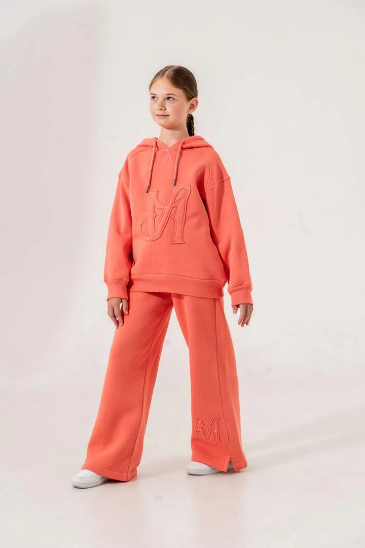 Kız Çocuk Nakışlı Kapüşonlu Üç İplik Eşofman Takımı 4710