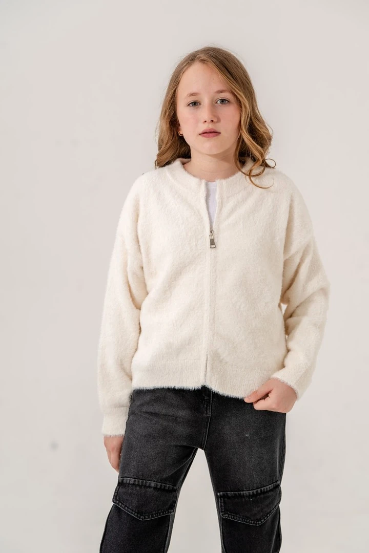 Kız Çocuk Sakal Oversize Fermuarlı Hırka 7150