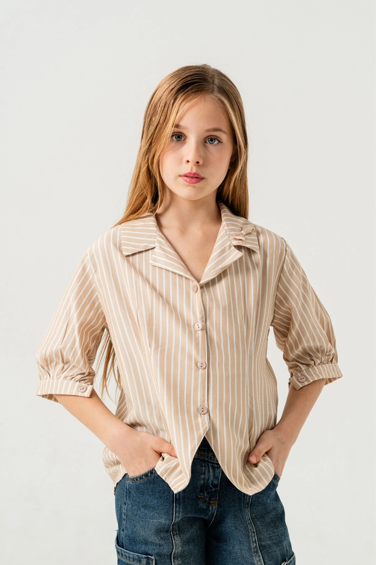 Kız Çocuk Beden Pileli Gömlek 3151