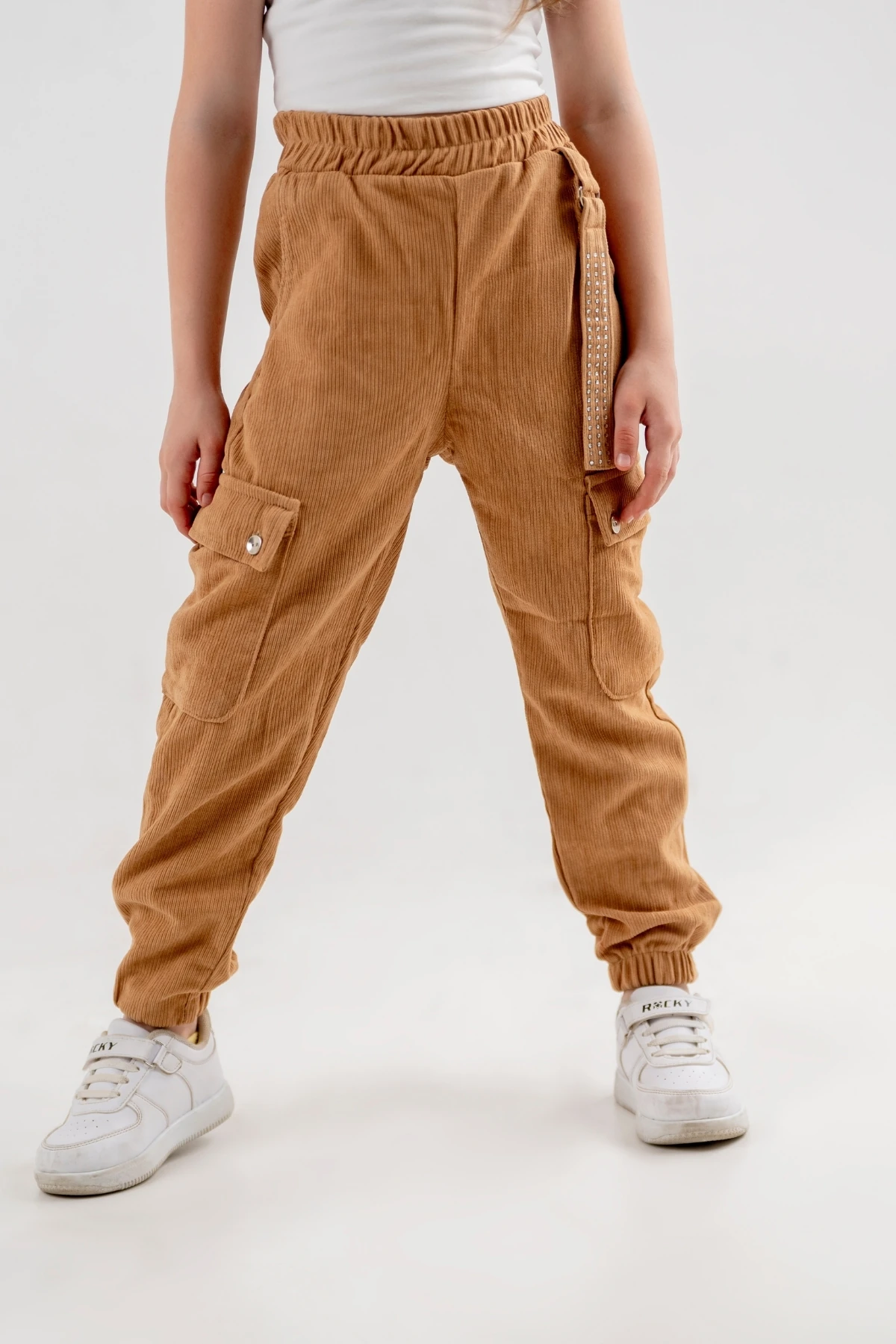 Kız Çocuk Beli ve Paçası Lastikli Kargo Cepli Pantolon 2526