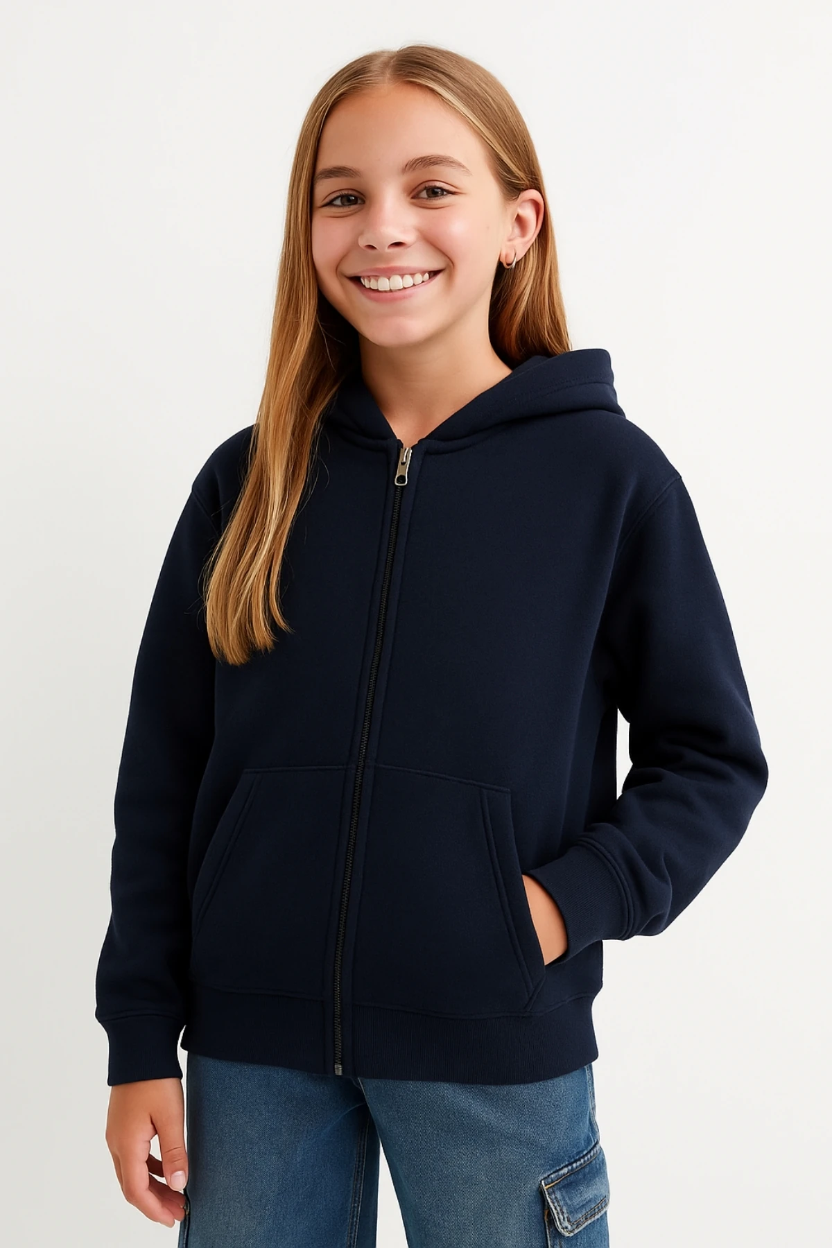 Kız Çocuk Basic Fermuarlı Kapüşonlu Okul Sweatshırt G2025-3-2