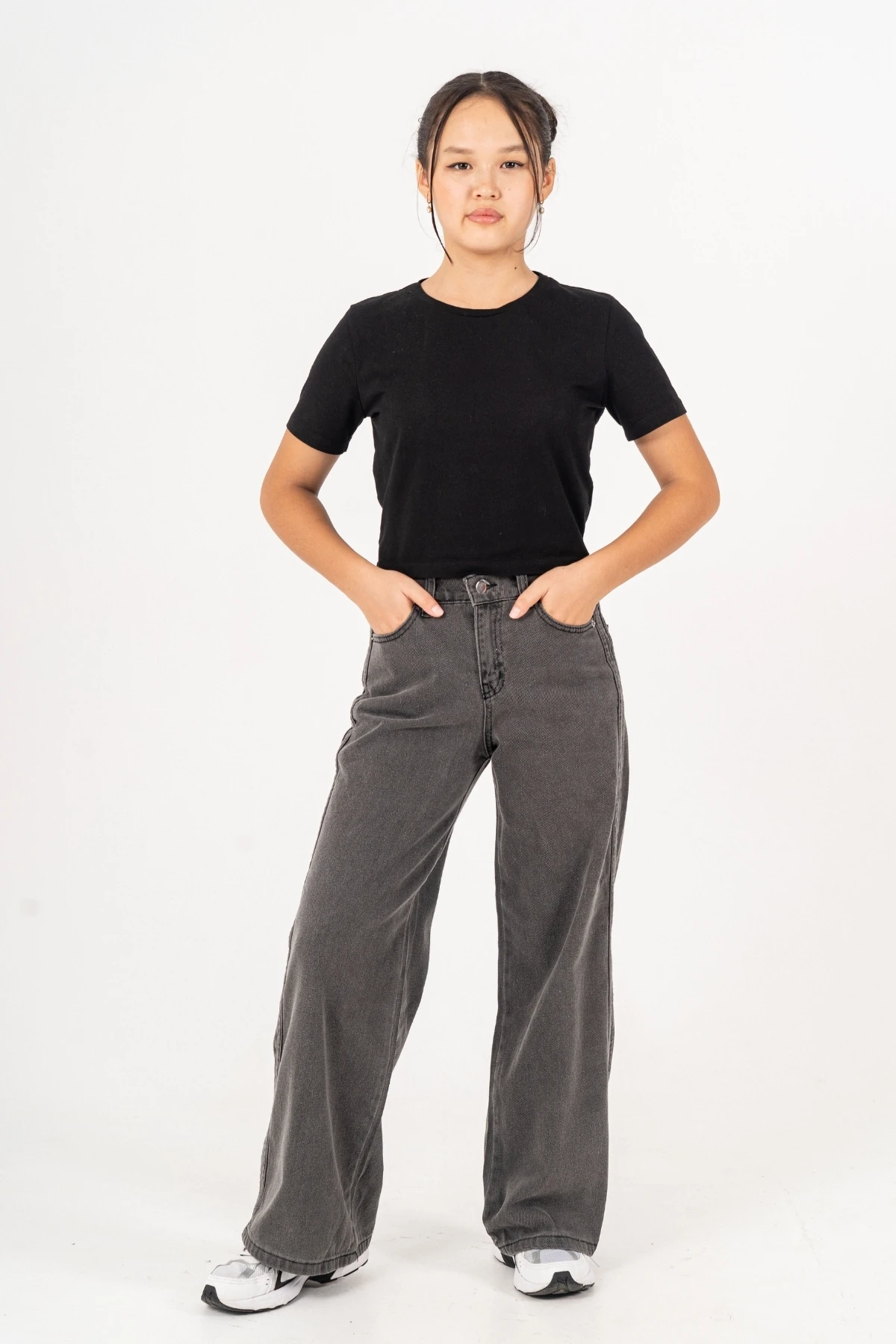 Kız Çocuk Yan Şeritli Geniş Paça Şeritli Jean Pantolon 2225