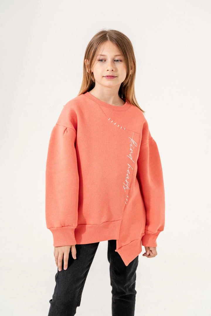 Kız Çocuk Asimetrik Üç İplik Sweatshirt 4530