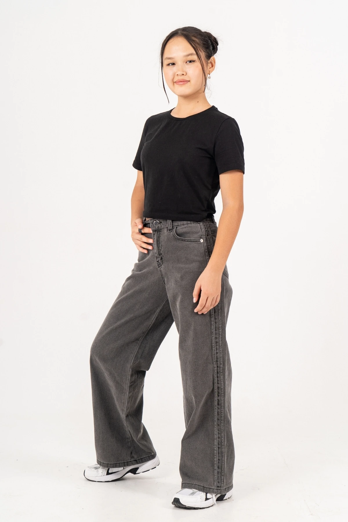 Kız Çocuk Yan Şeritli Geniş Paça Şeritli Jean Pantolon 2225