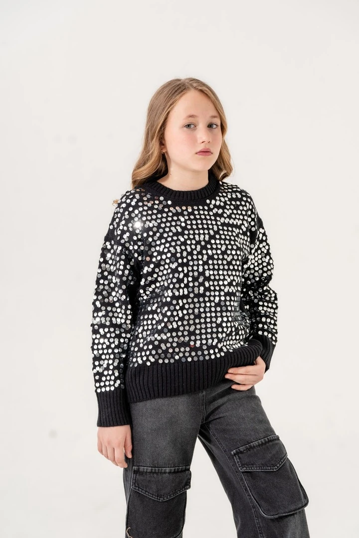 KIZ ÇOCUK AKRİLİK PULLU KAZAK