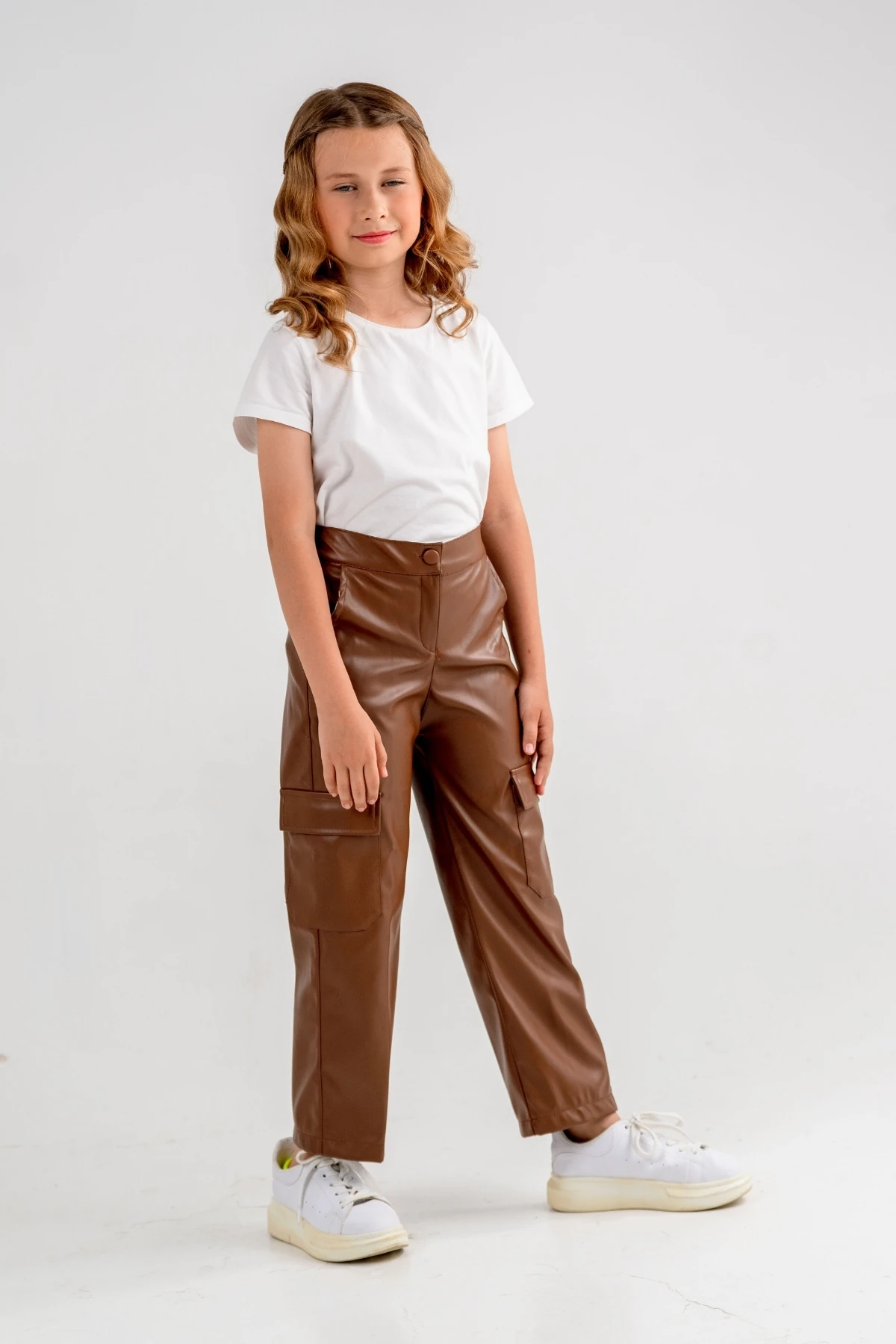 Kız Çocuk Kargo Cepli Deri Pantolon 2529