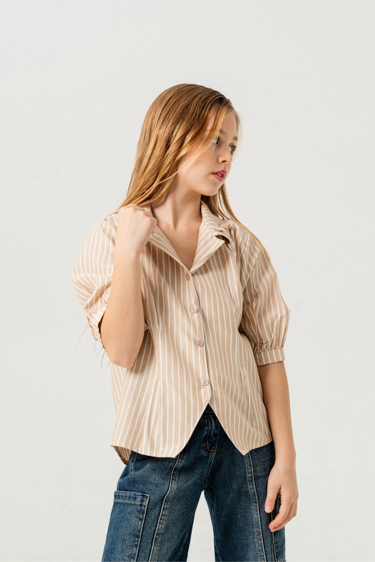 Kız Çocuk Beden Pileli Gömlek 3151