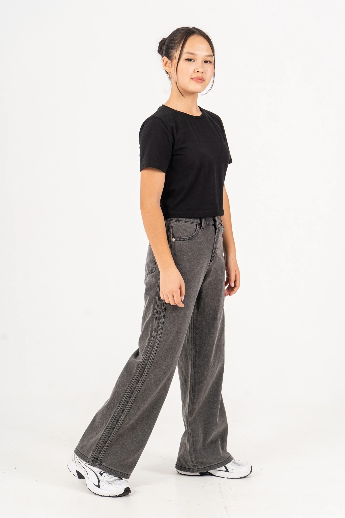 Kız Çocuk Yan Şeritli Geniş Paça Şeritli Jean Pantolon 2225